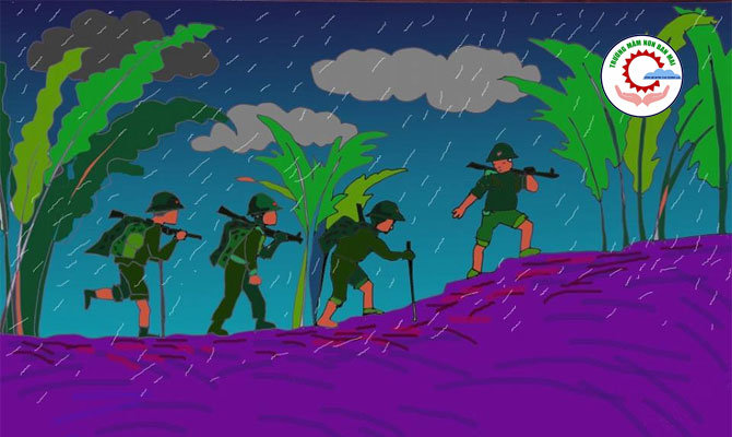 Tình cảm, nghĩa khí, đoàn kết, dũng cảm - tất cả những giá trị tuyệt vời của lính đều được thể hiện qua bài thơ chú bộ đội hành quân trong mưa. Hãy xem hình vẽ đầy cảm hứng để cảm nhận thêm.